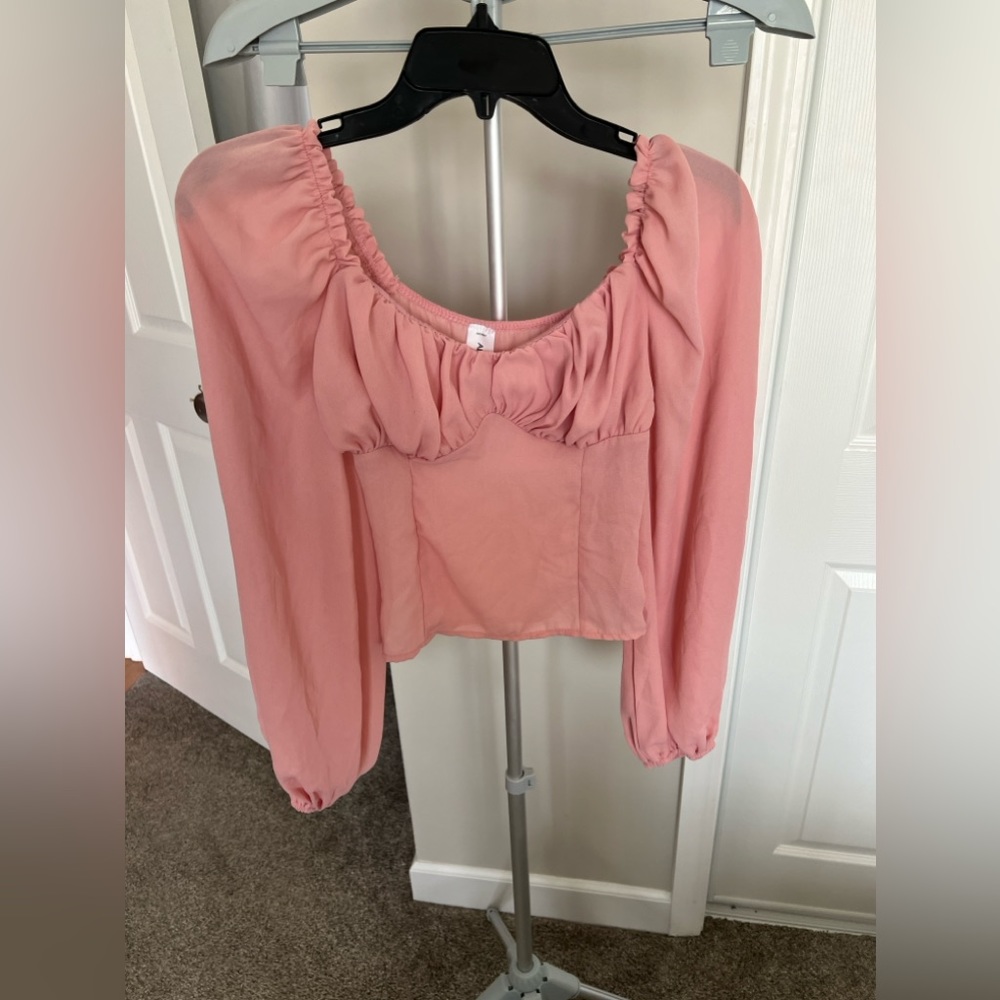 Abound Pink Woven Bustier Long Sleeve Top Size XS (0-2) NWOT - Picture 2 of 12